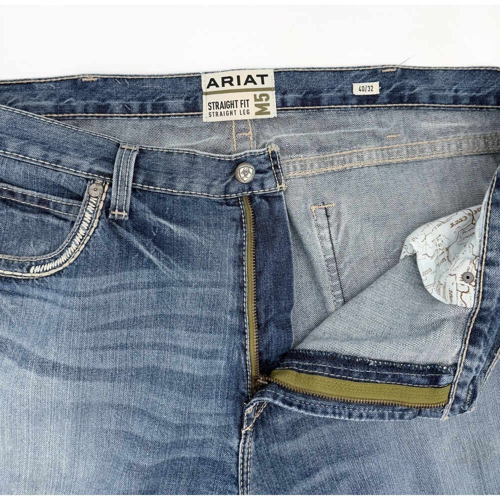 Ariat Jeans Mens 40 Blue M5 Straight Fit Straight Leg Denim Distressed - Picture 4 of 16